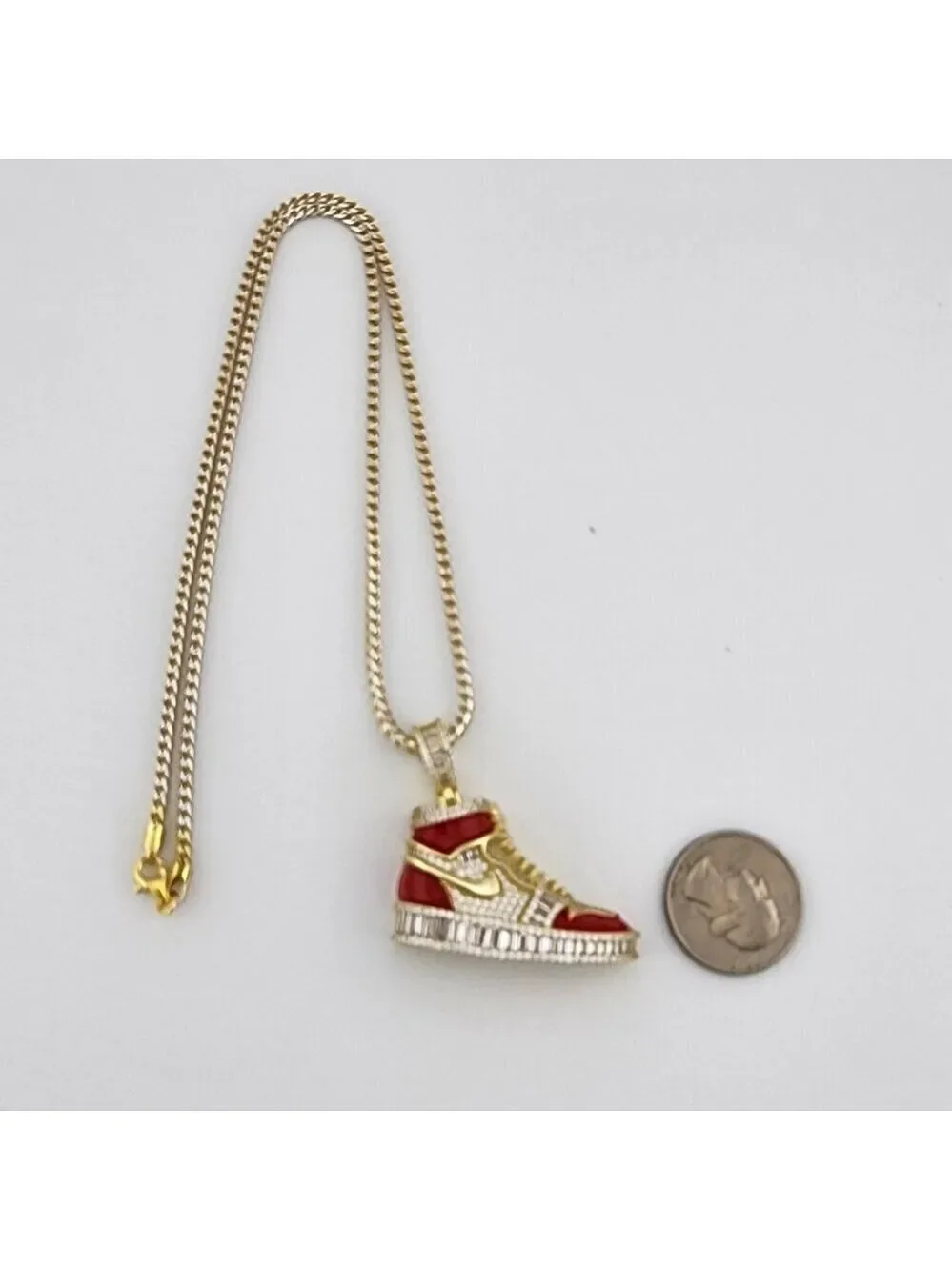 Brand New Sterling Silver 925 Red Cz Sneaker Necklace